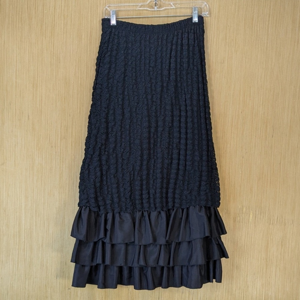 Vintage 90s Whimsigoth Witchy Gothic Lace Maxi Skirt Size S Black Black Ruffle
